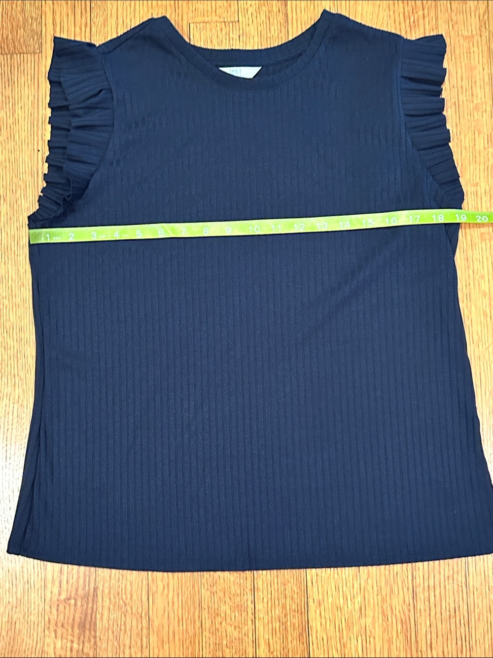 Time and Tru Navy Ruffle Cap-Sleeve Ribbed Top Size Medium - Picture 4 of 8